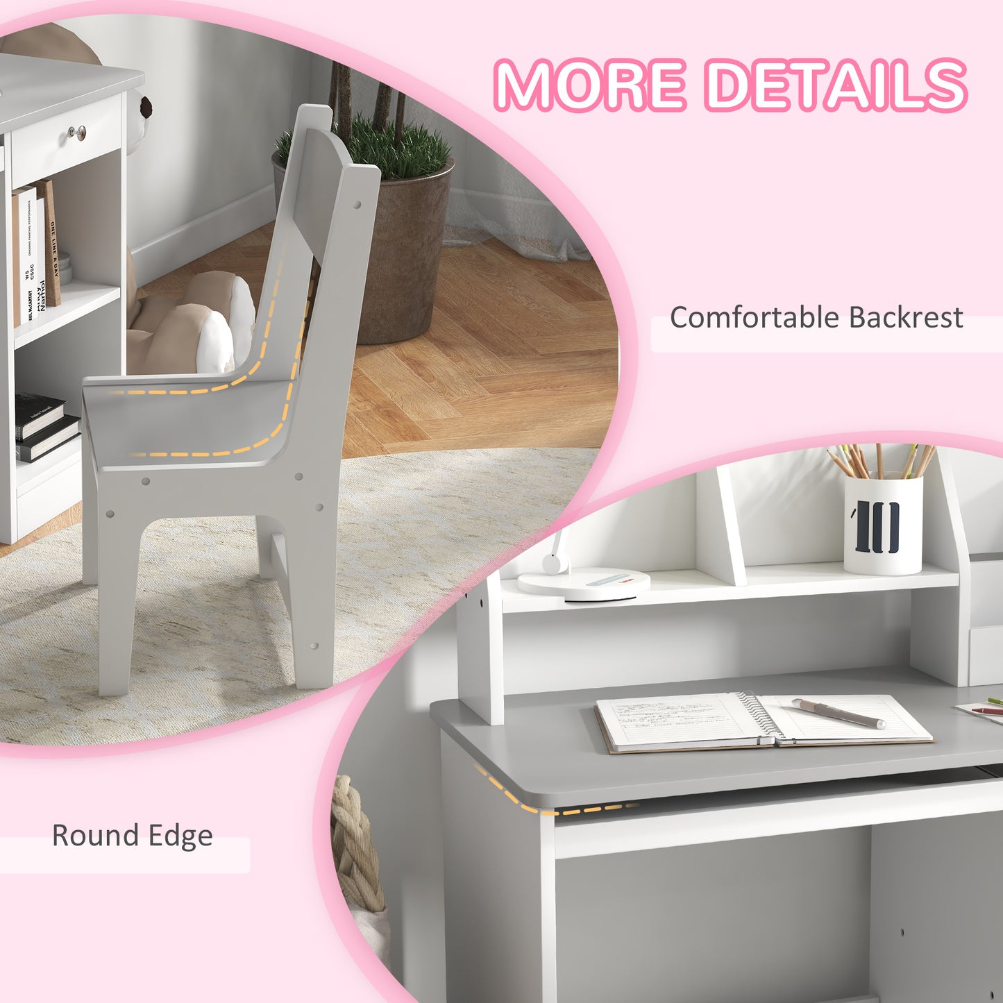 Two-Piece Kids Desk and Chair Set with Storage, for Ages 5-8 Years