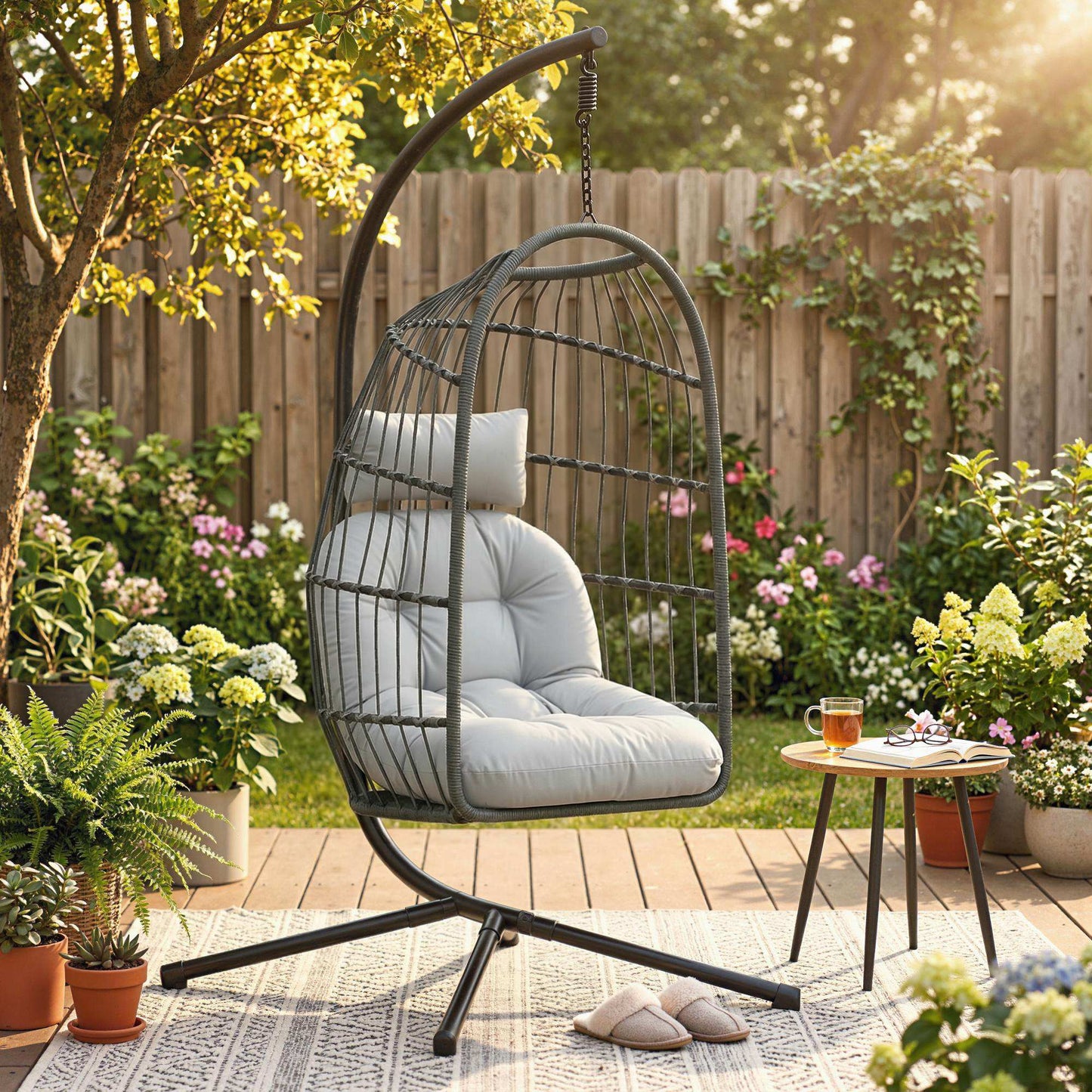 Hanging Egg Chair, Indoor Outdoor Hammock Swing Chair with Stand (1)