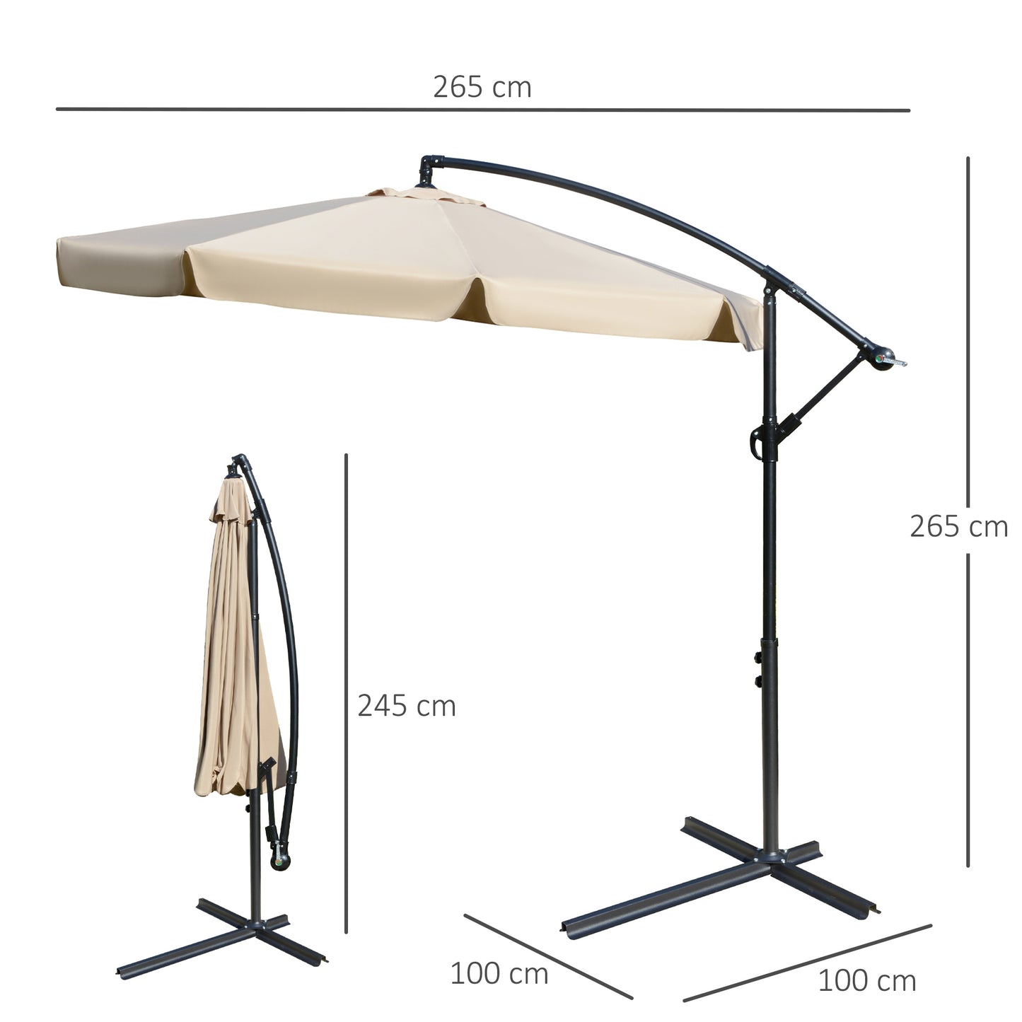 2.7m Cantilever Parasol Banana Sun Umbrella with Crank Handle