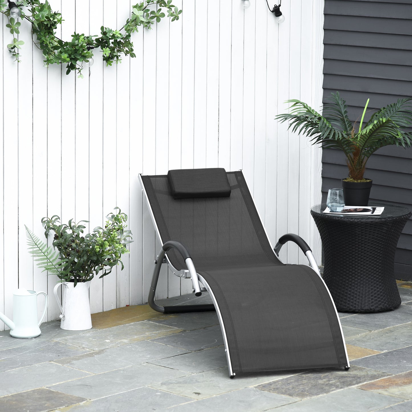Sun Lounger Reclining Chair Portable Armchair with Pillow