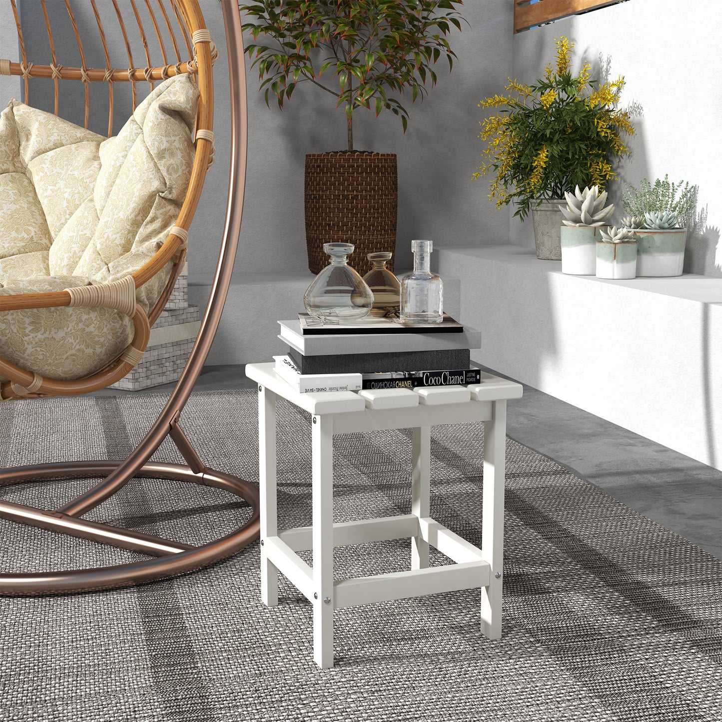 Square Coffee Table, HDPE Tabletop and Frame for Porch, Garden