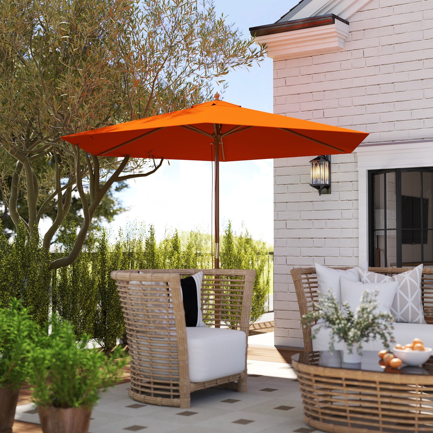 2.5m Wood Garden Parasol Sun Shade Patio Outdoor Wooden Umbrella