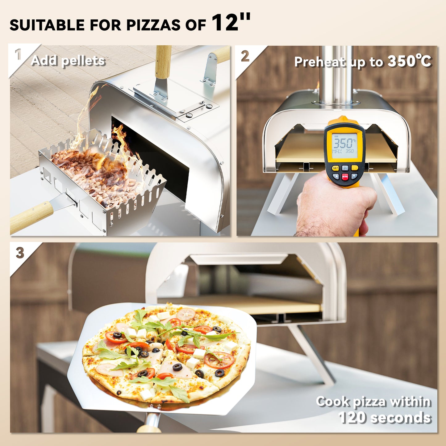 Outdoor Pizza Oven, Portable Wood Pellet Pizza Oven with Pizza Stone