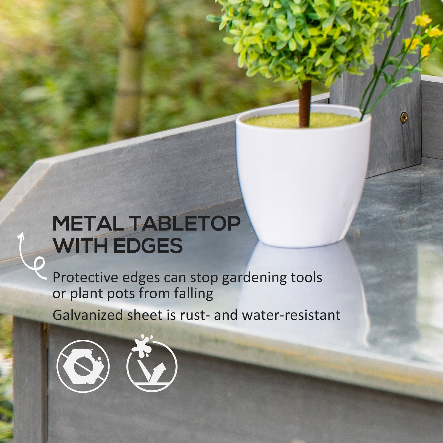 Garden Potting Table with Storage, Workbench, Metal Top