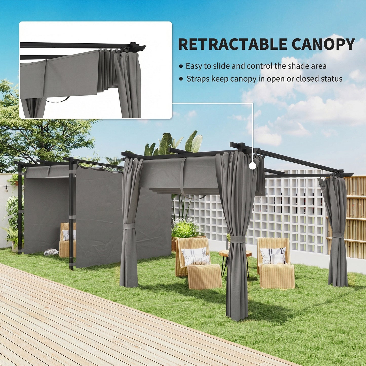 3 x 3 m Retractable Roof Pergola, with Curtains