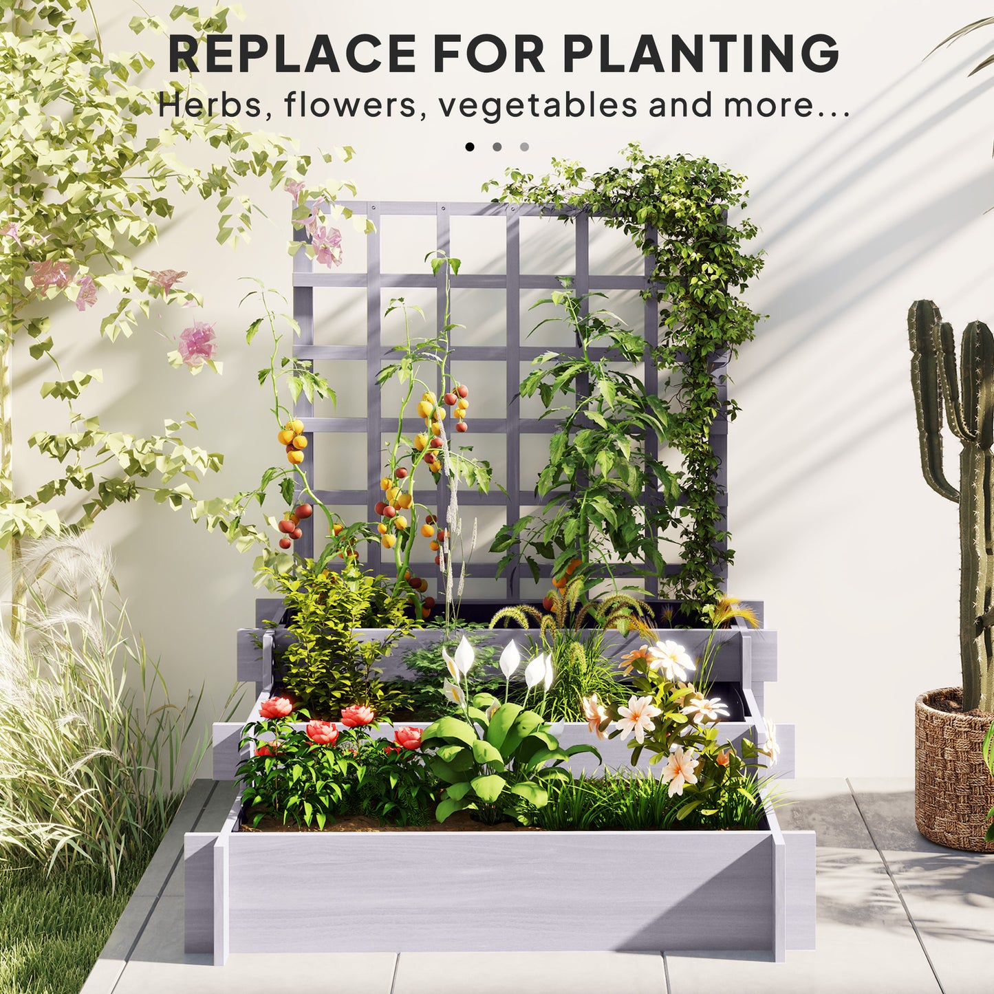 3 Tier Garden Planters with Trellis for Vine Climbing (1)