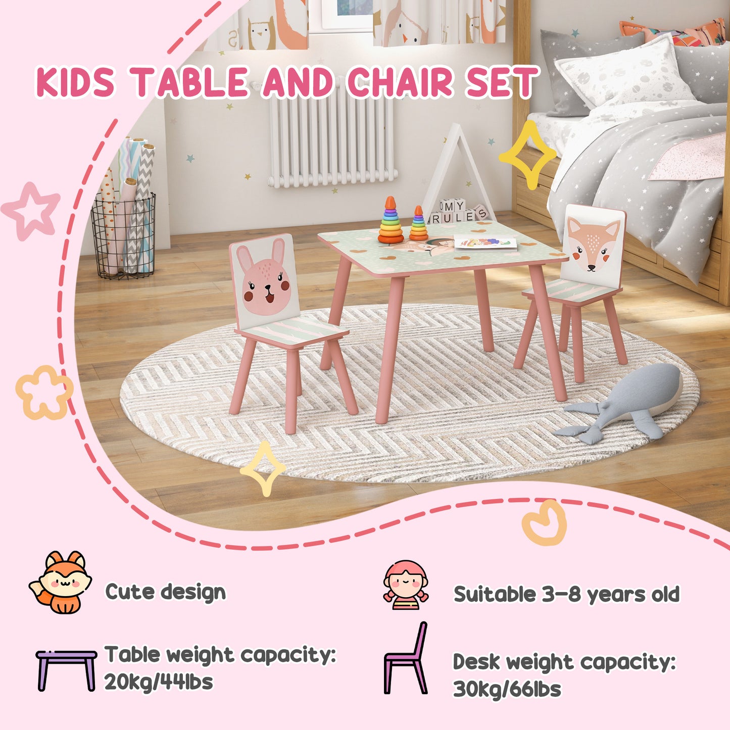 Kids Table and Chair Set and Kids Easel with Paper Roll