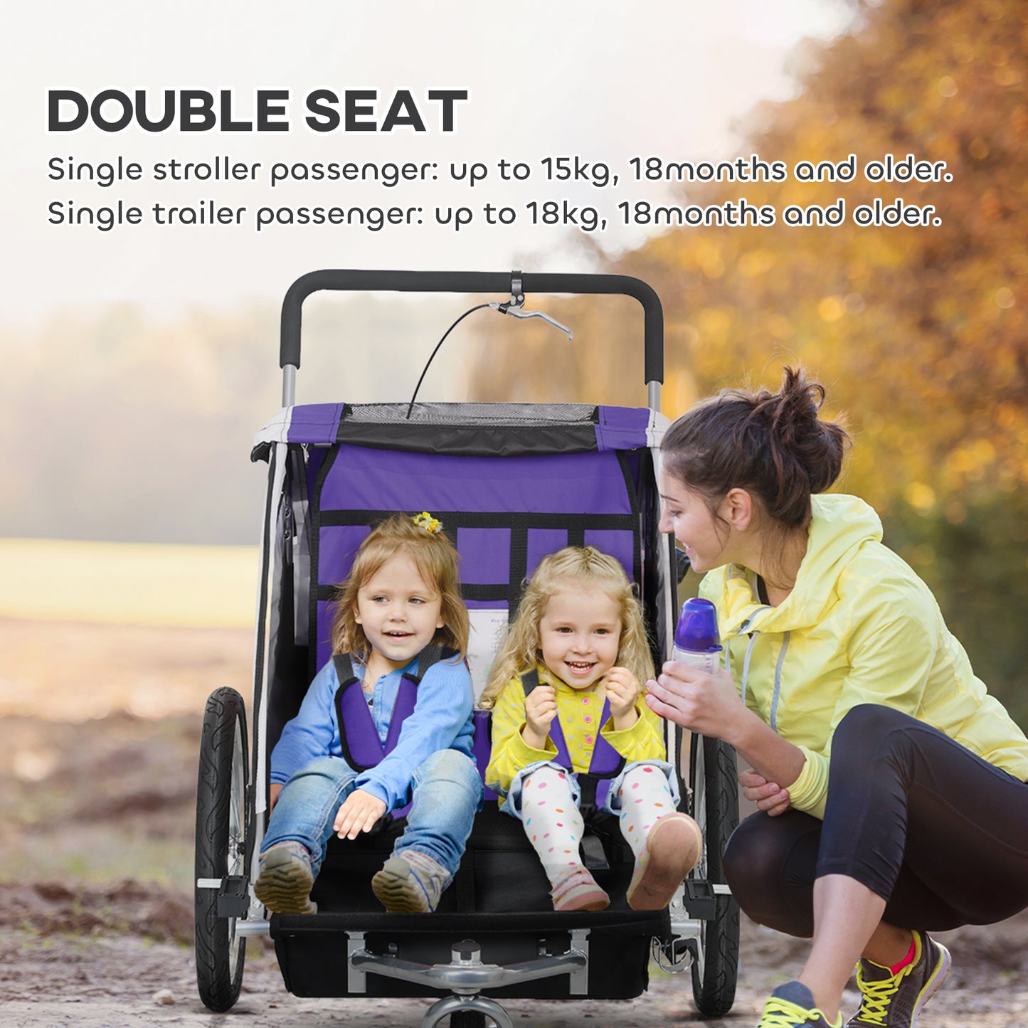 Baby Bike Trailer with 5 Point Harness, Steel Frame, Reflectors