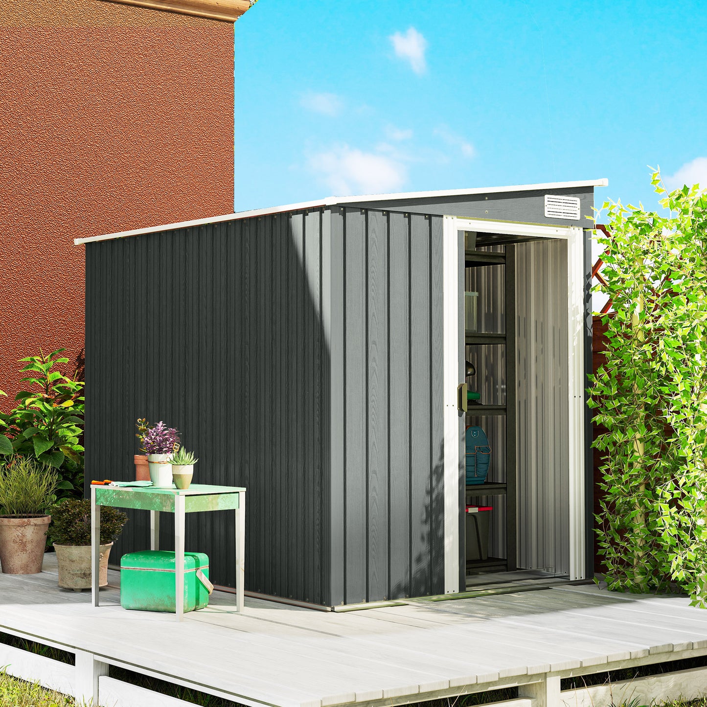 7 x 5ft Galvanised Metal Shed, with Sliding Door (1)