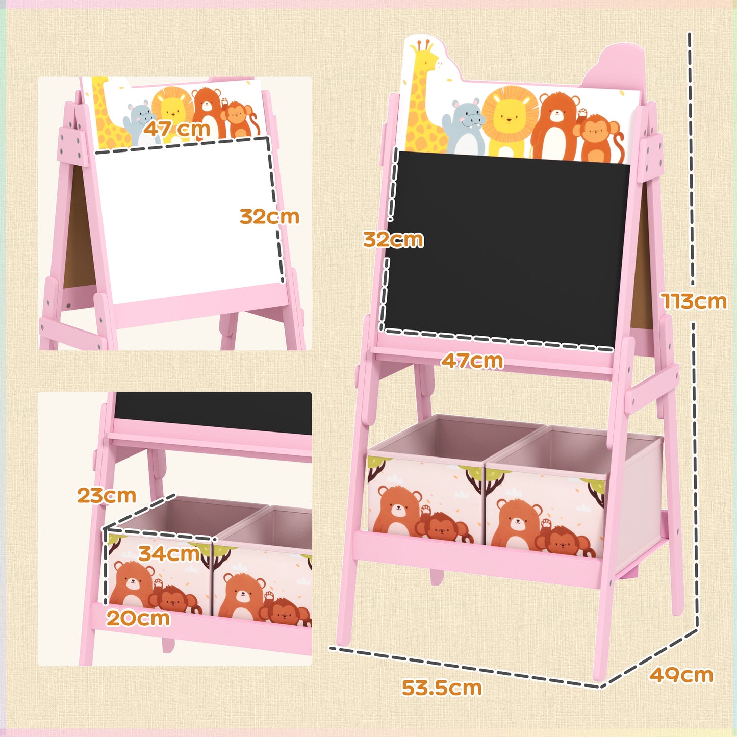 2 in 1 Kids Easel with Whiteboard, Chalkboard, Storage Boxes