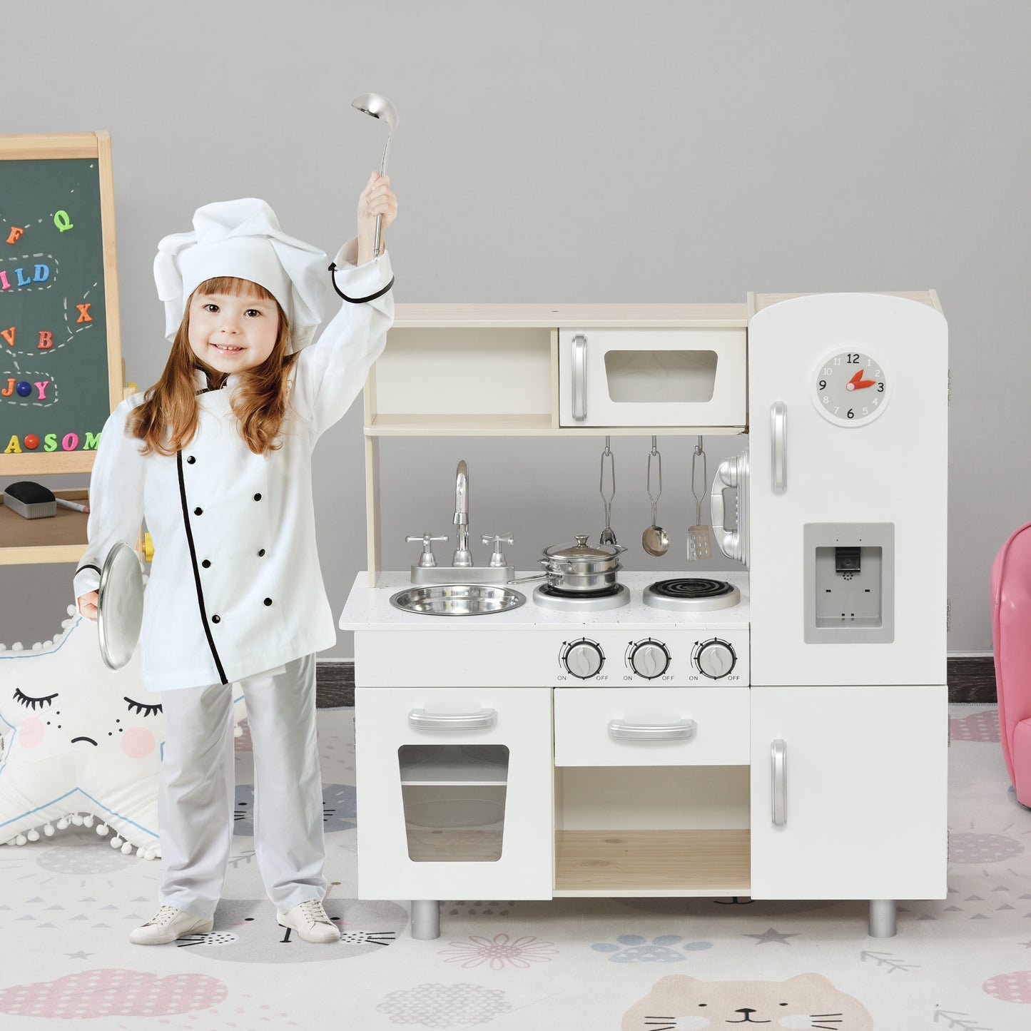 Kids Wooden Pretend Play Toy Kitchen Cooking Set Role Play Phone