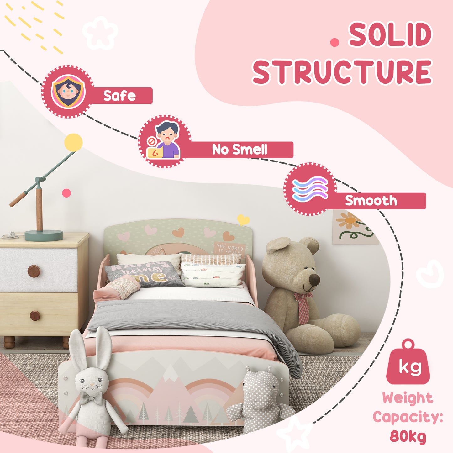 Kids Bedroom Furniture Set Includes Bed Frame, Toy Chest