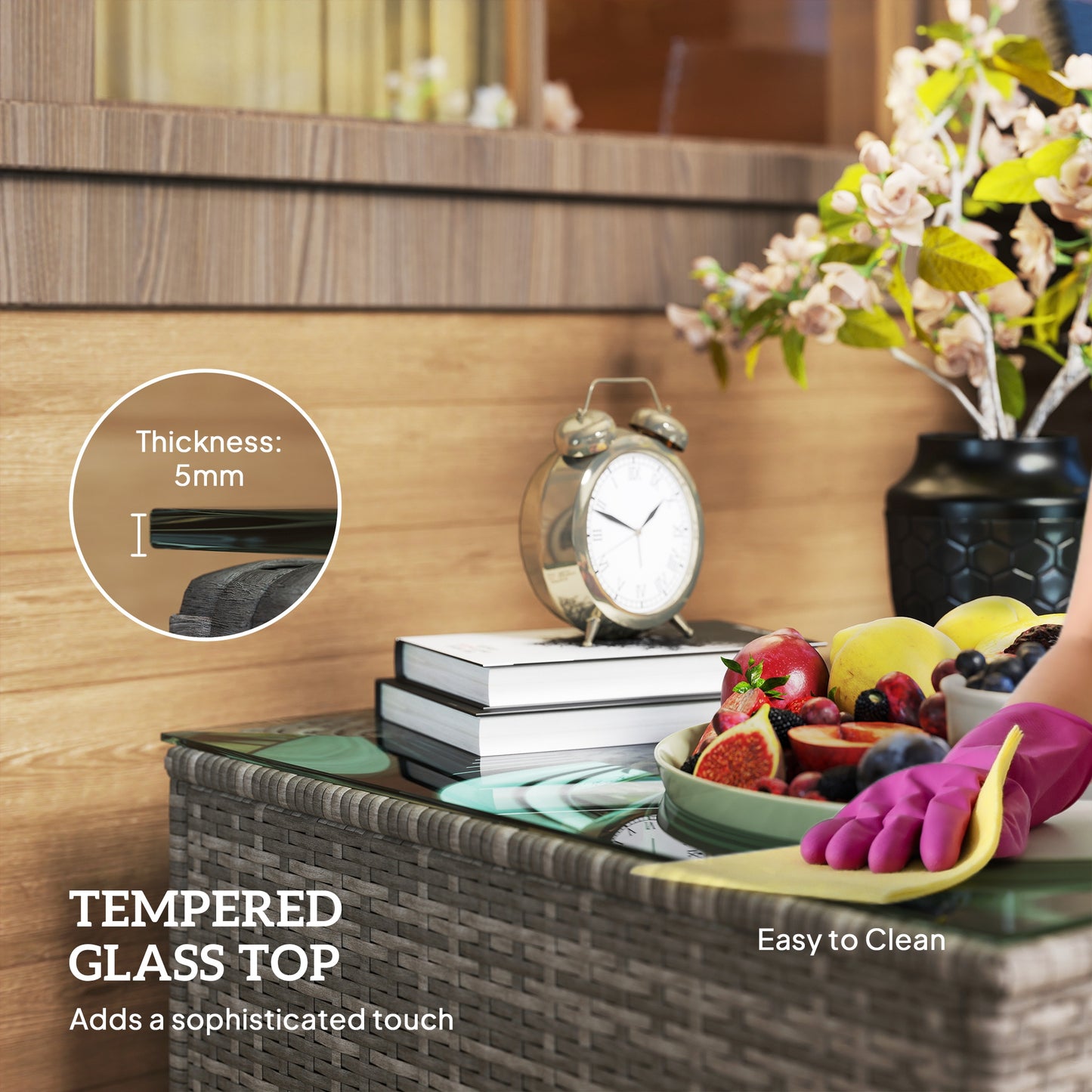 62 x 62cm Glass-Top Rattan Side Table