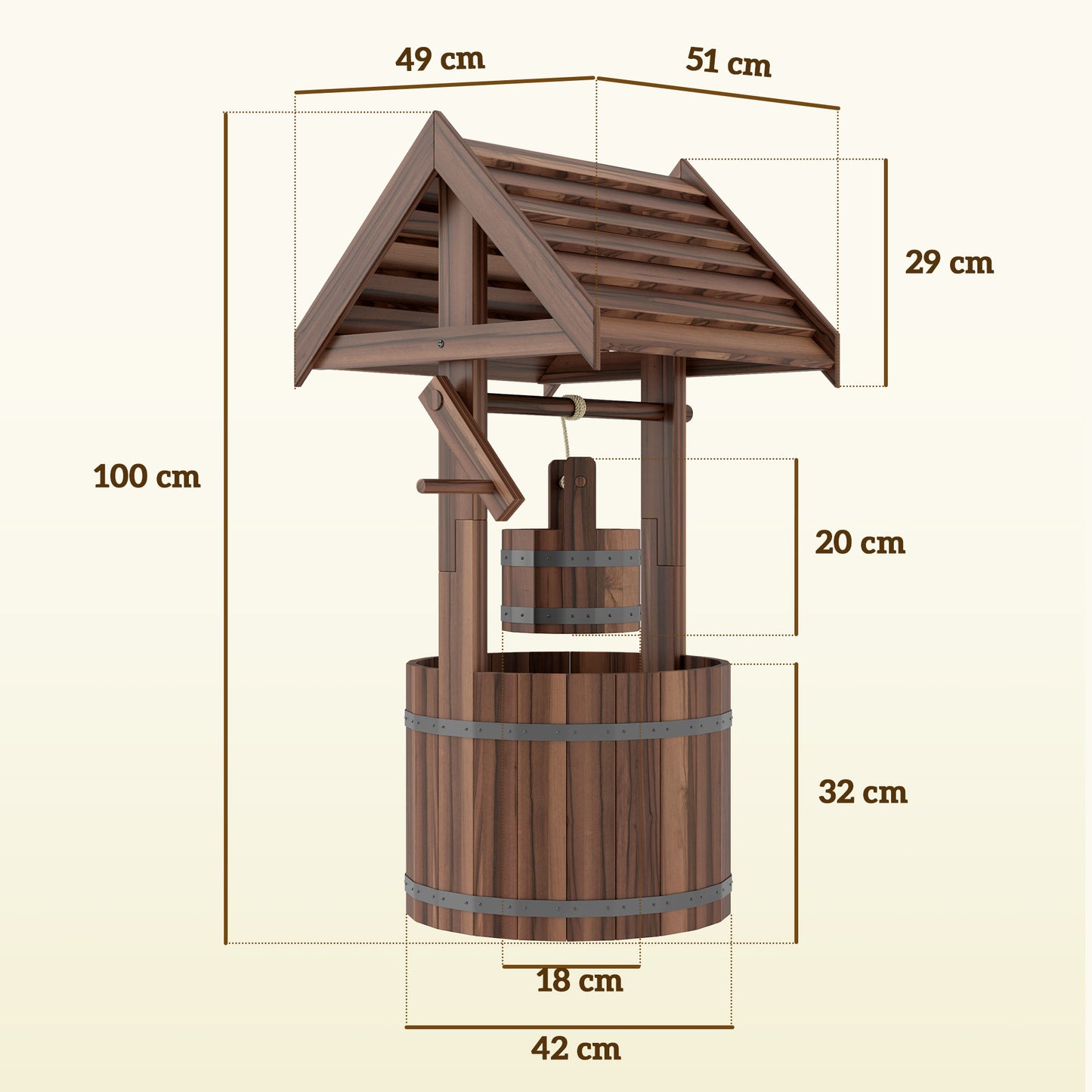 Wood Wishing Well for Outside with Hanging Bucket