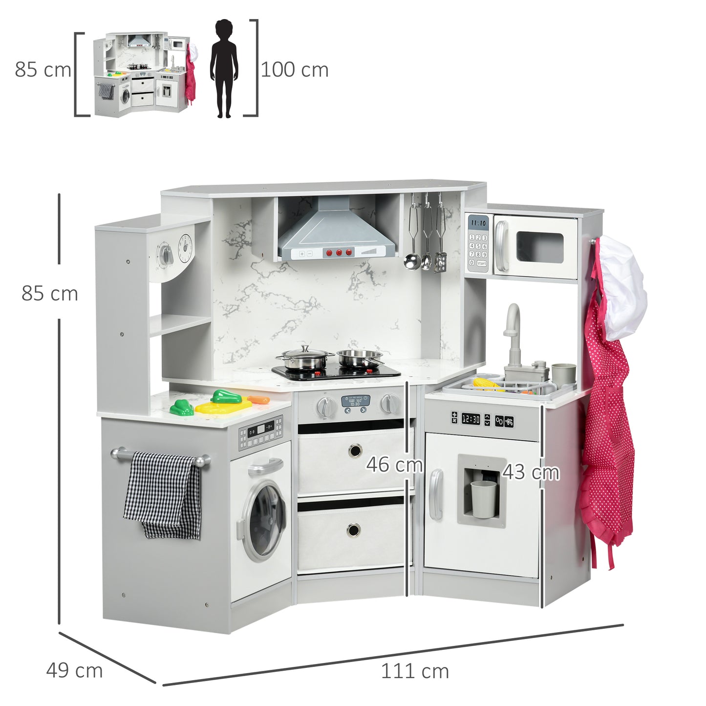 Toy Kitchen with Running Water, Lights, Sounds, Apron and Chef Hat