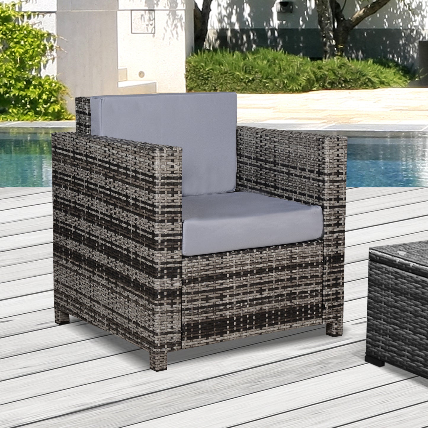 Rattan Garden Armchair 10cm Cushion Outdoor Single Chair