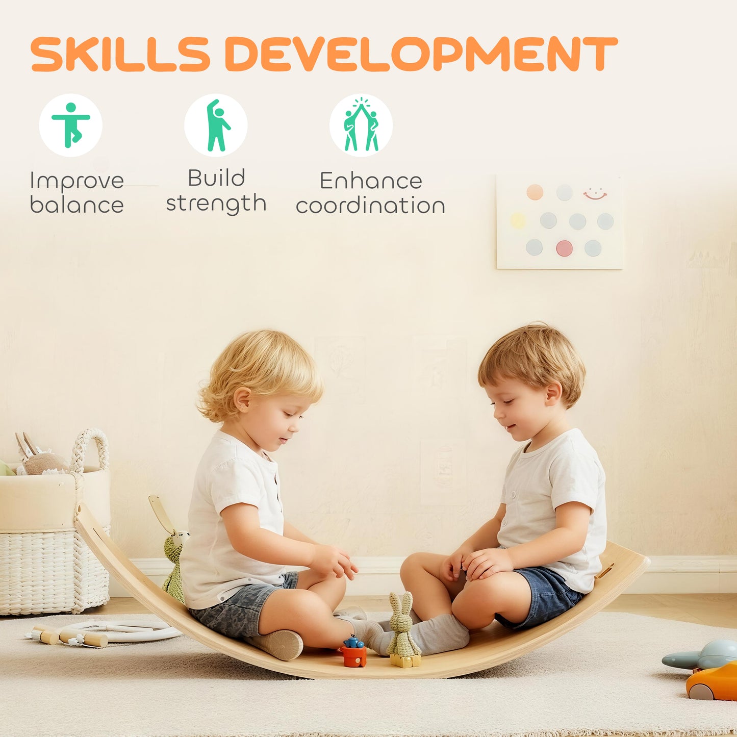 Kids Wooden Balance Board with Rope