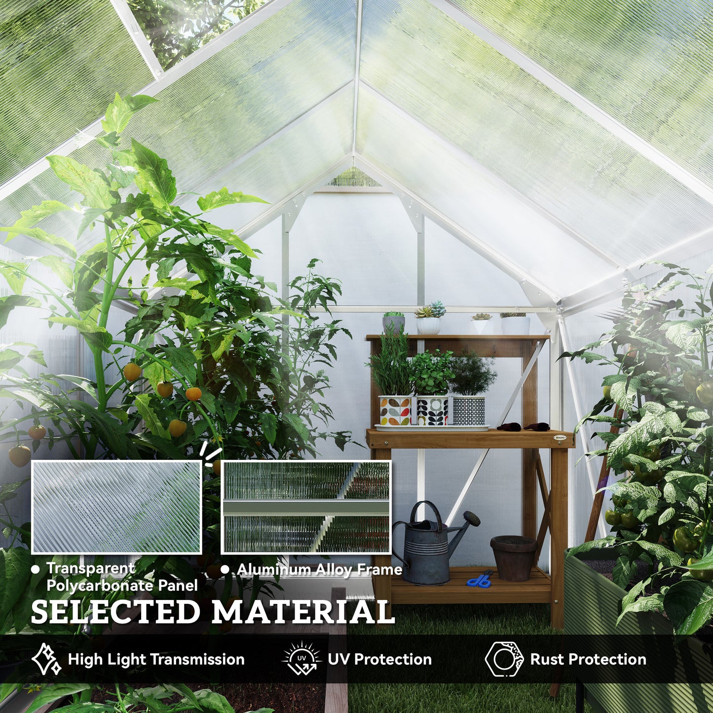 6 x 8ft Walk-In Greenhouse, with Sliding Door