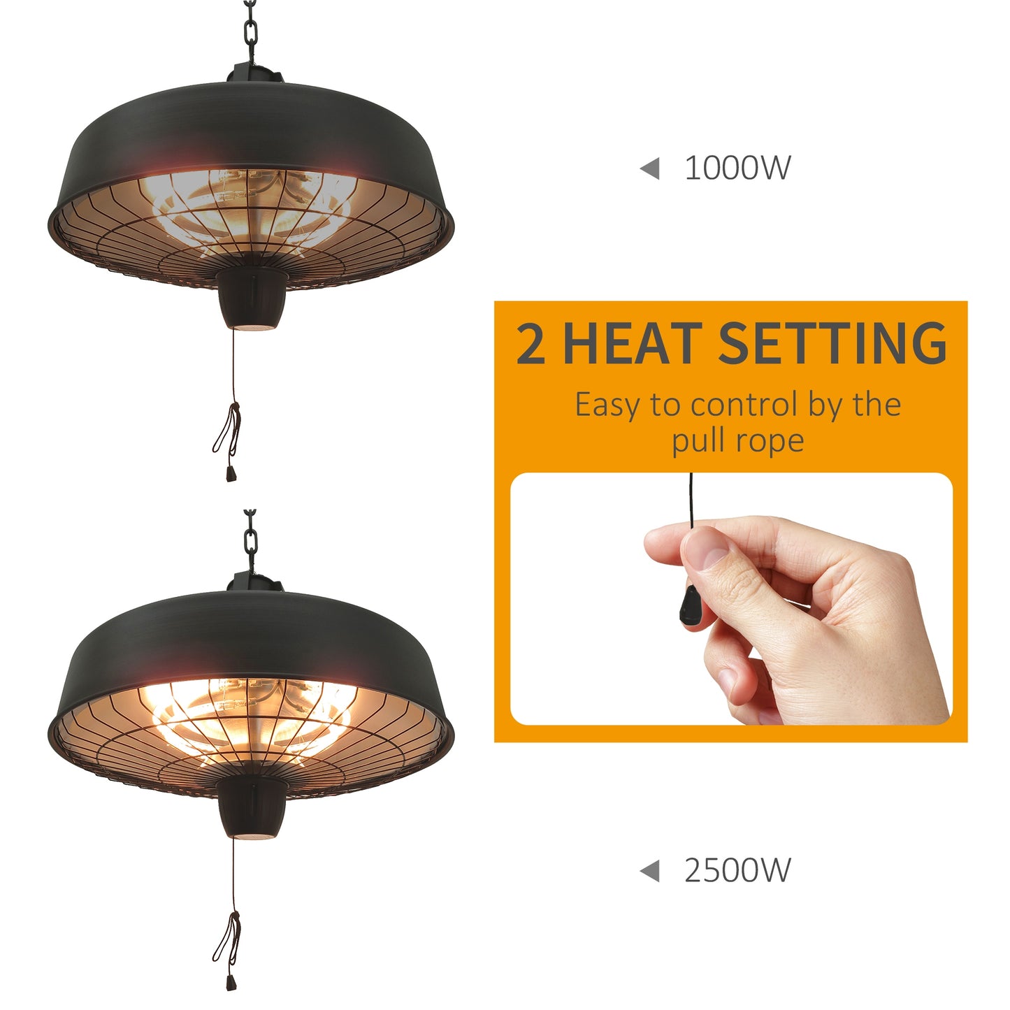 Adjustable Power 1000/2500W Infrared Halogen Electric Patio Light