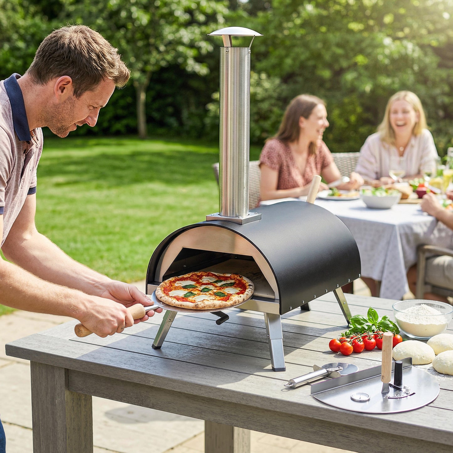 Outdoor Pizza Oven Foldable Legs Pellet Wood Fired Pizza Maker w/