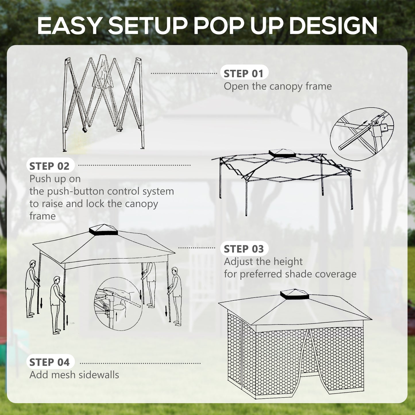 3 x 3(m) Pop Up Gazebo, Double-roof Garden Tent with Netting