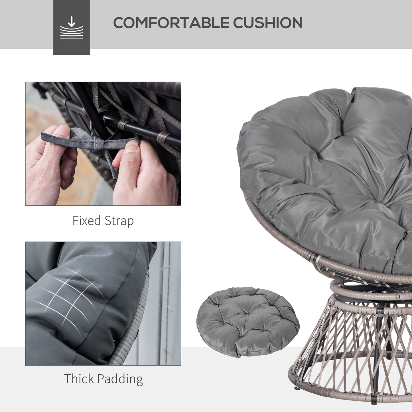 360° Swivel Rattan Papasan Moon Bowl Chair Round Lounge Garden