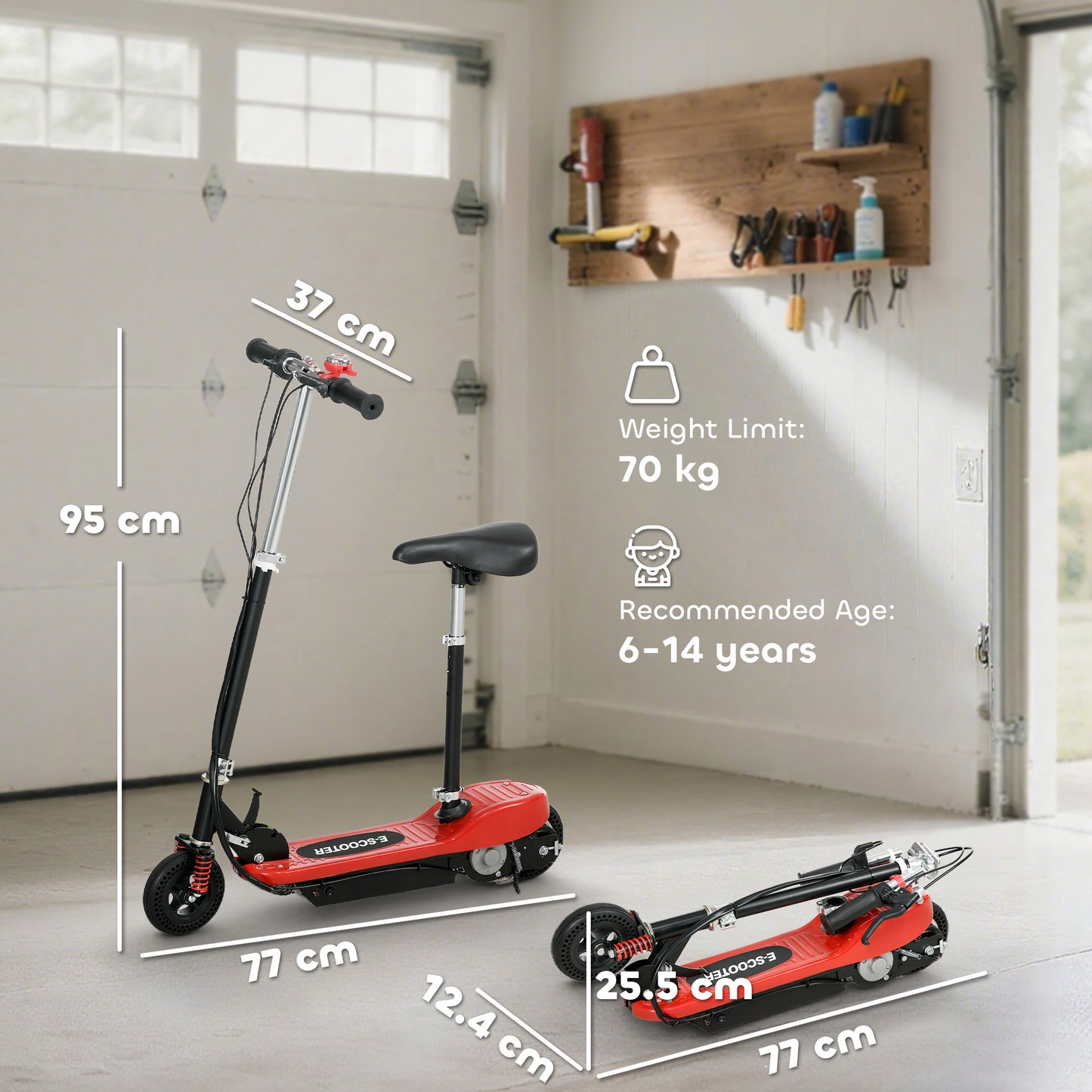 Steel Ride on Powered Scooter, Folding E-Scooter with Warning Bell