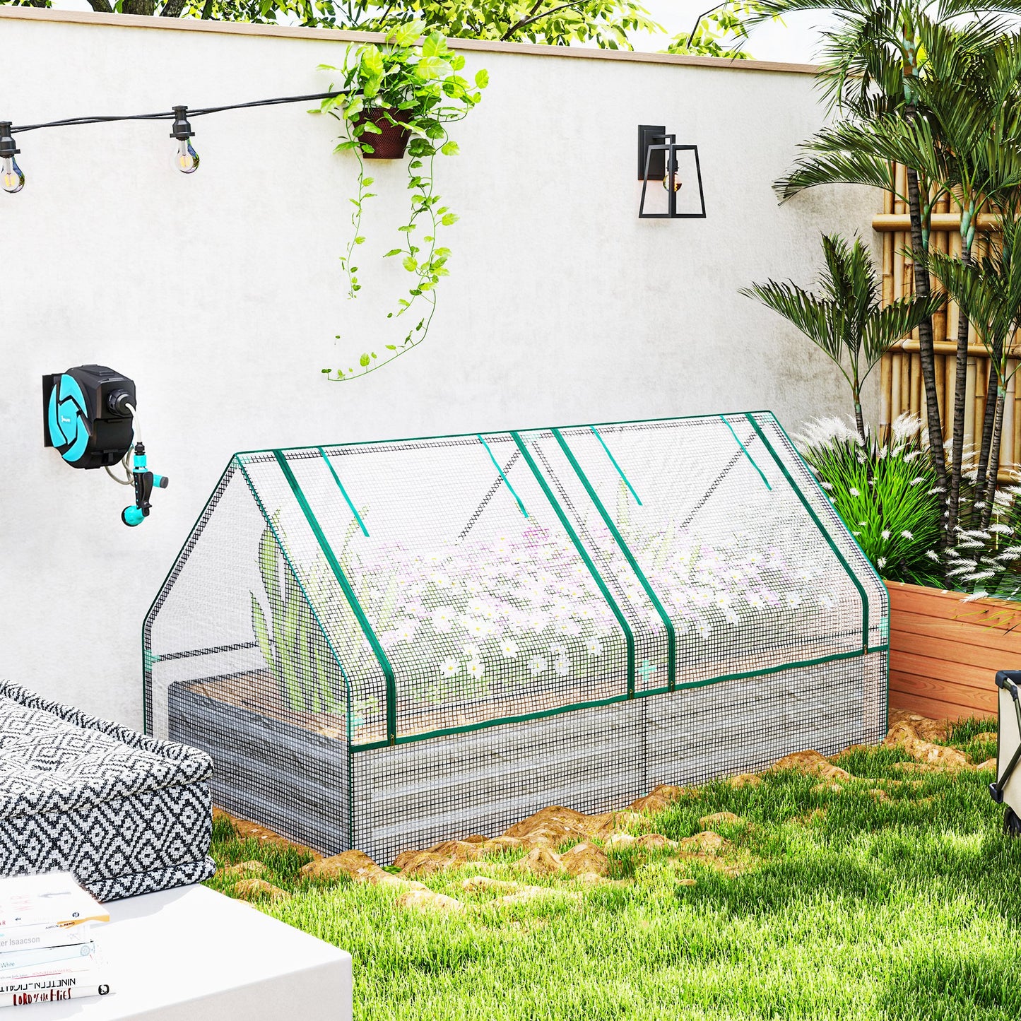 Metal Planter Box with Cover, Raised Garden Bed with Greenhouse (1)