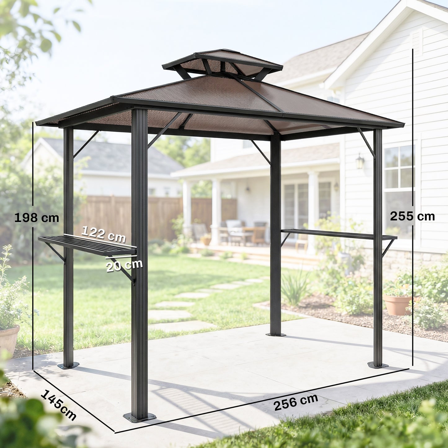 2.5 x 1.5 m Hardtop Grill Gazebo with Double Roof