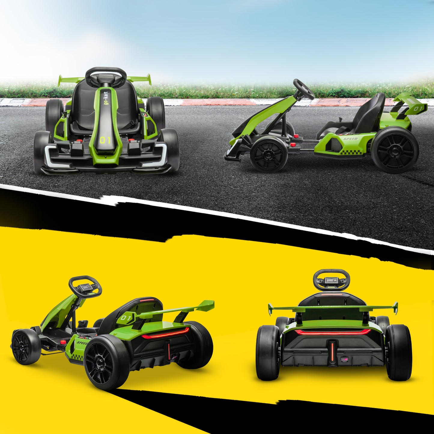 24V Electric Go Kart for Kids with Adjustable Seat for 6-12 Years