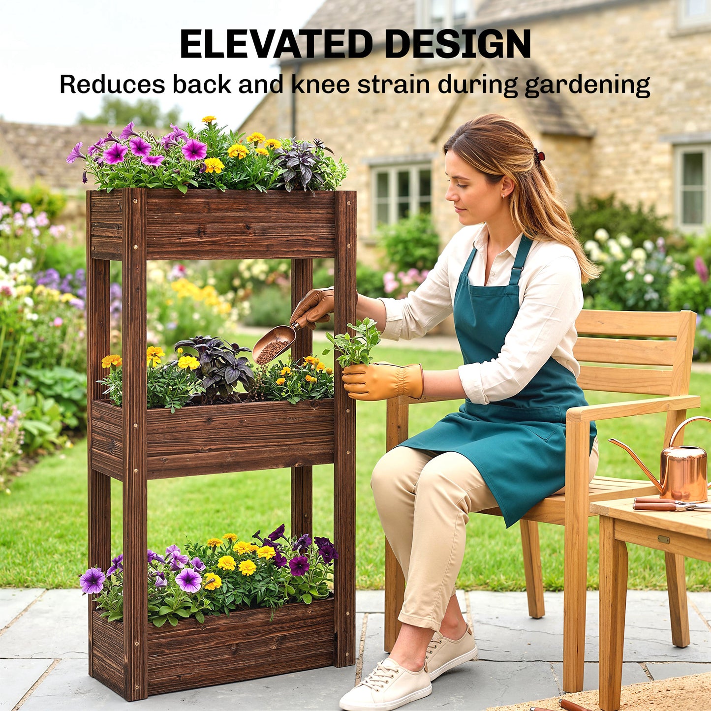 3-Tier Wooden Raised Planter