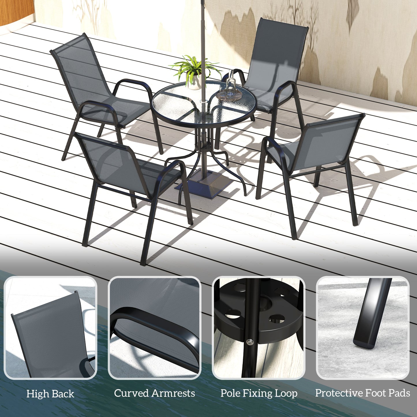 Five-Piece Steel Patio Set, with Glass-Top Table