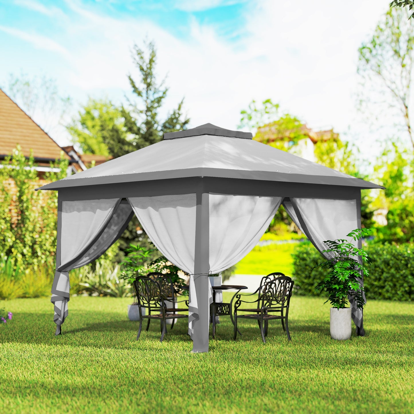 3.3 x 3.3m Pop Up Gazebo, Double Roof Foldable Canopy Tent