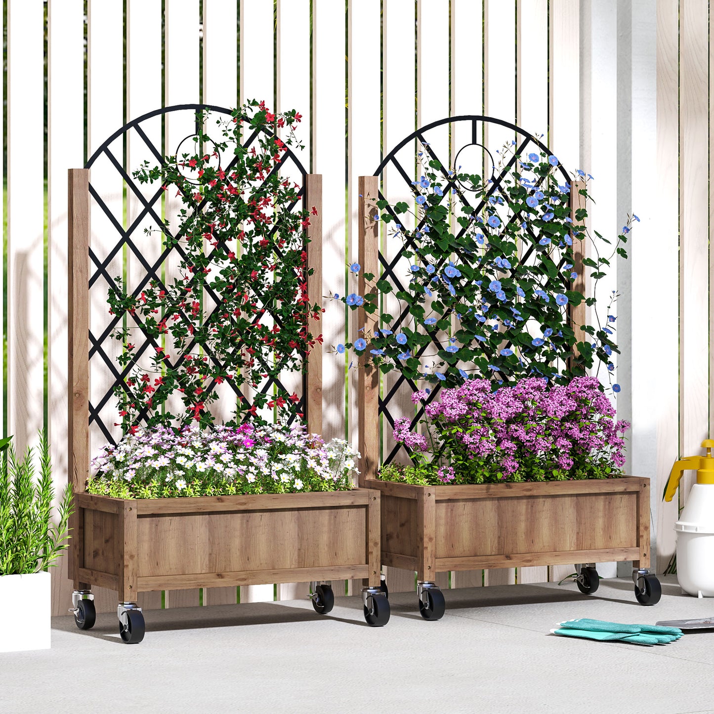 Wooden Planter, with Metal Trellis - Brown/Black (1)