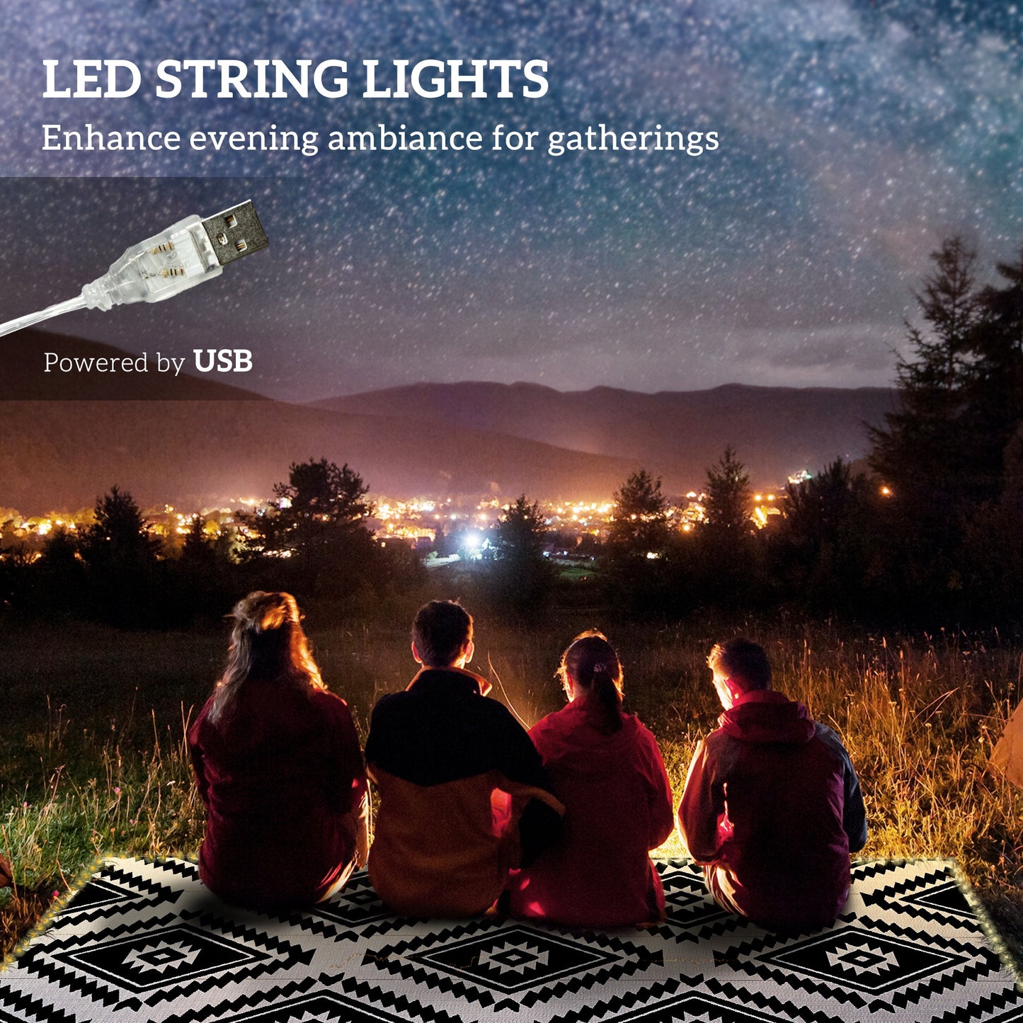 Plastic Straw Reversible RV Outdoor Rug with LED String Light (1)
