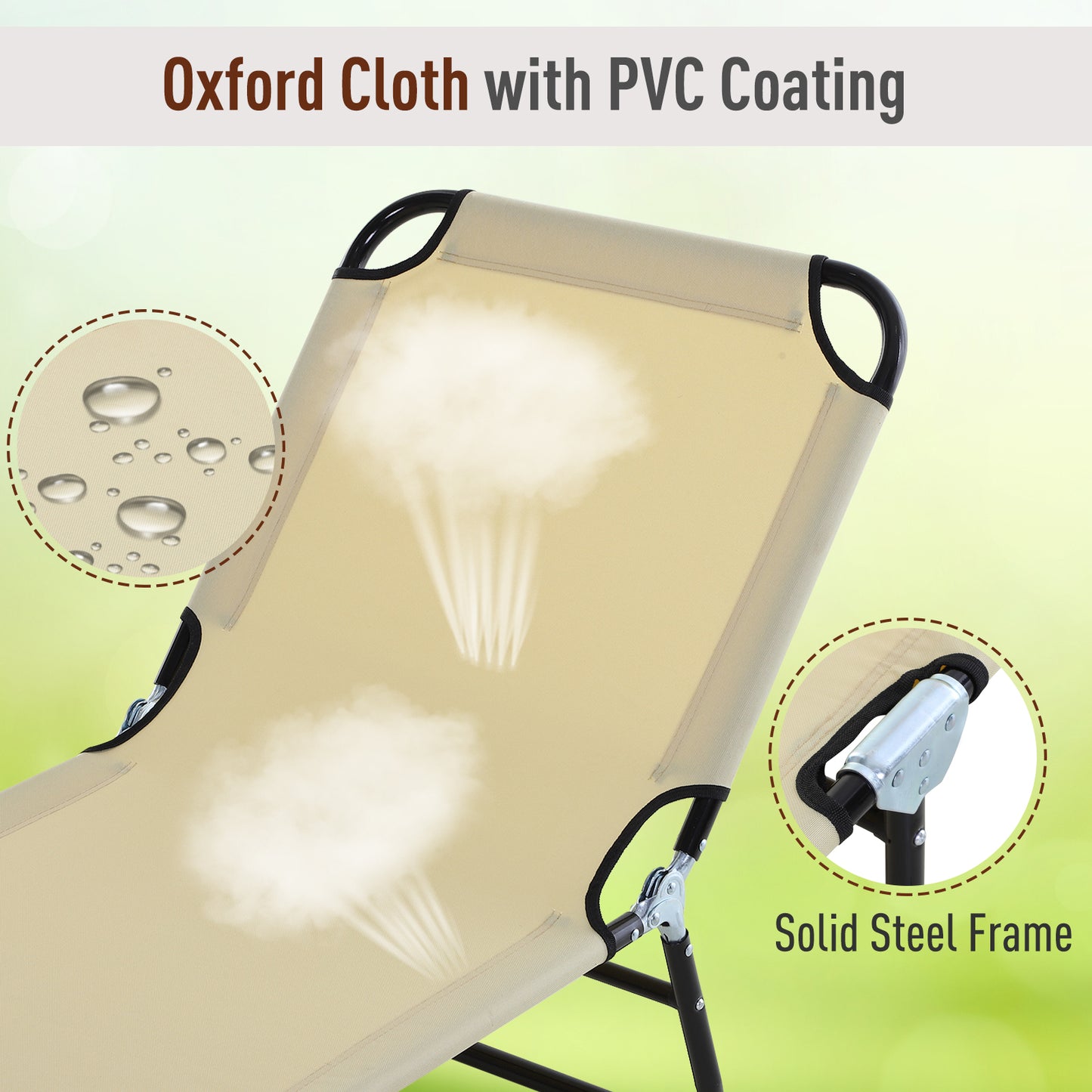 2 Piece Foldable Sun Loungers with 5-Position Adjustable Backrest