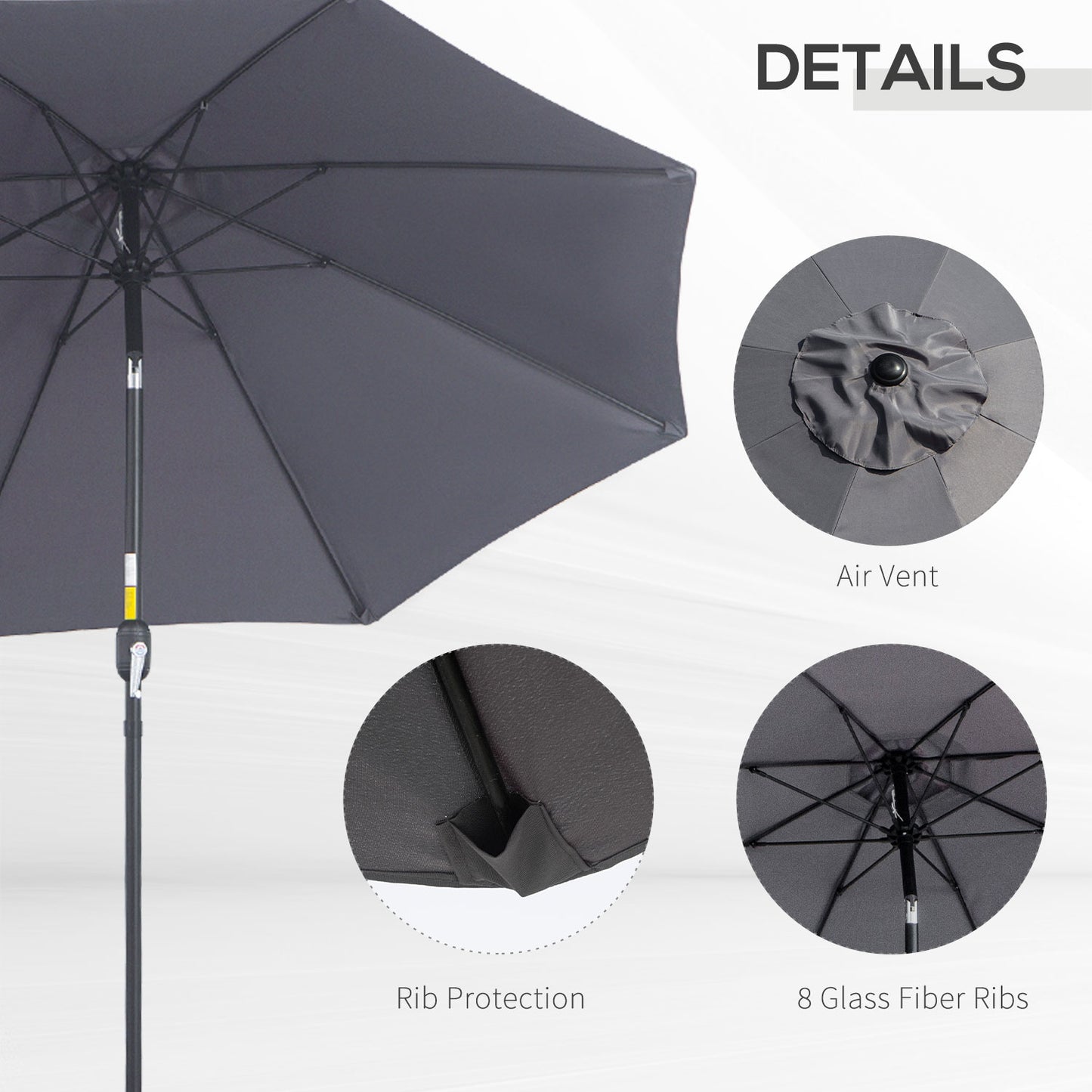 2.7M Garden Parasol Umbrella with Glass Fibre Ribs
