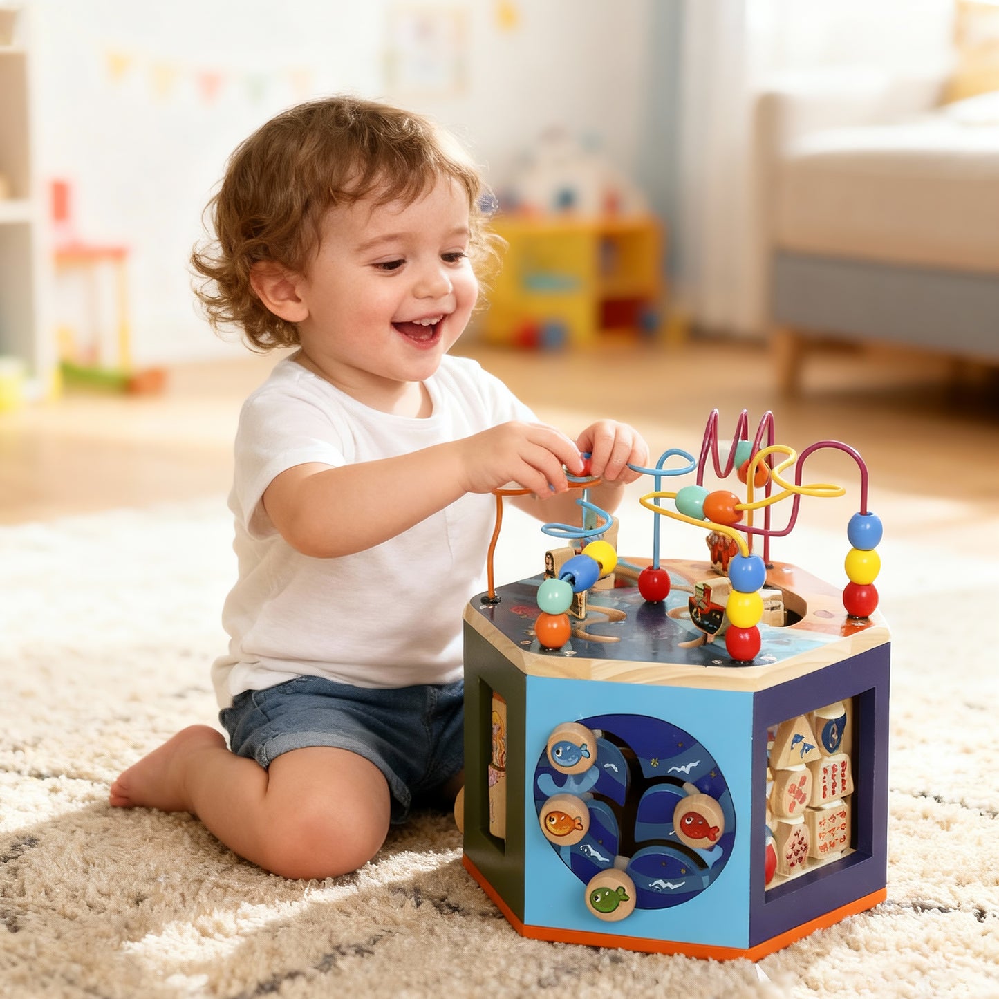 Wooden Activity Cube, Baby Toys with Bead Maze