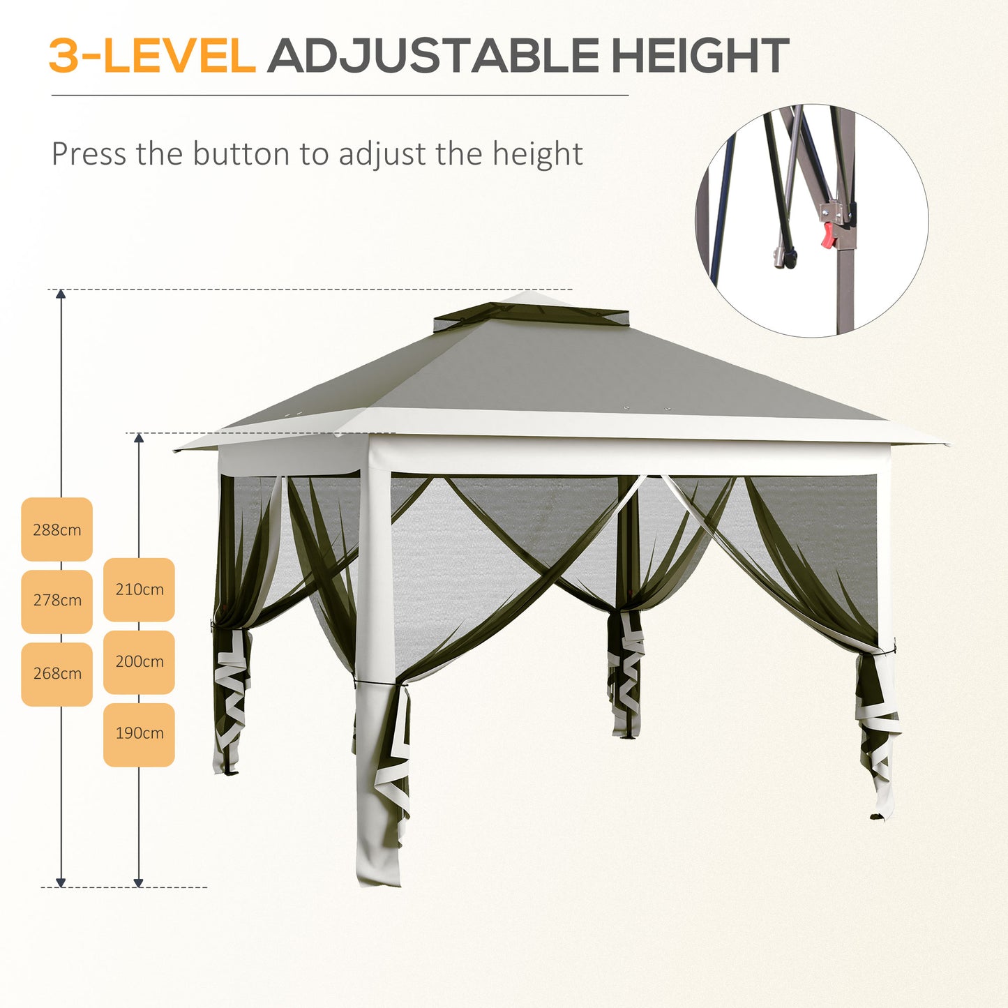 Pop Up Canopy Tent with Double Roof, Zipped Mesh Sidewalls