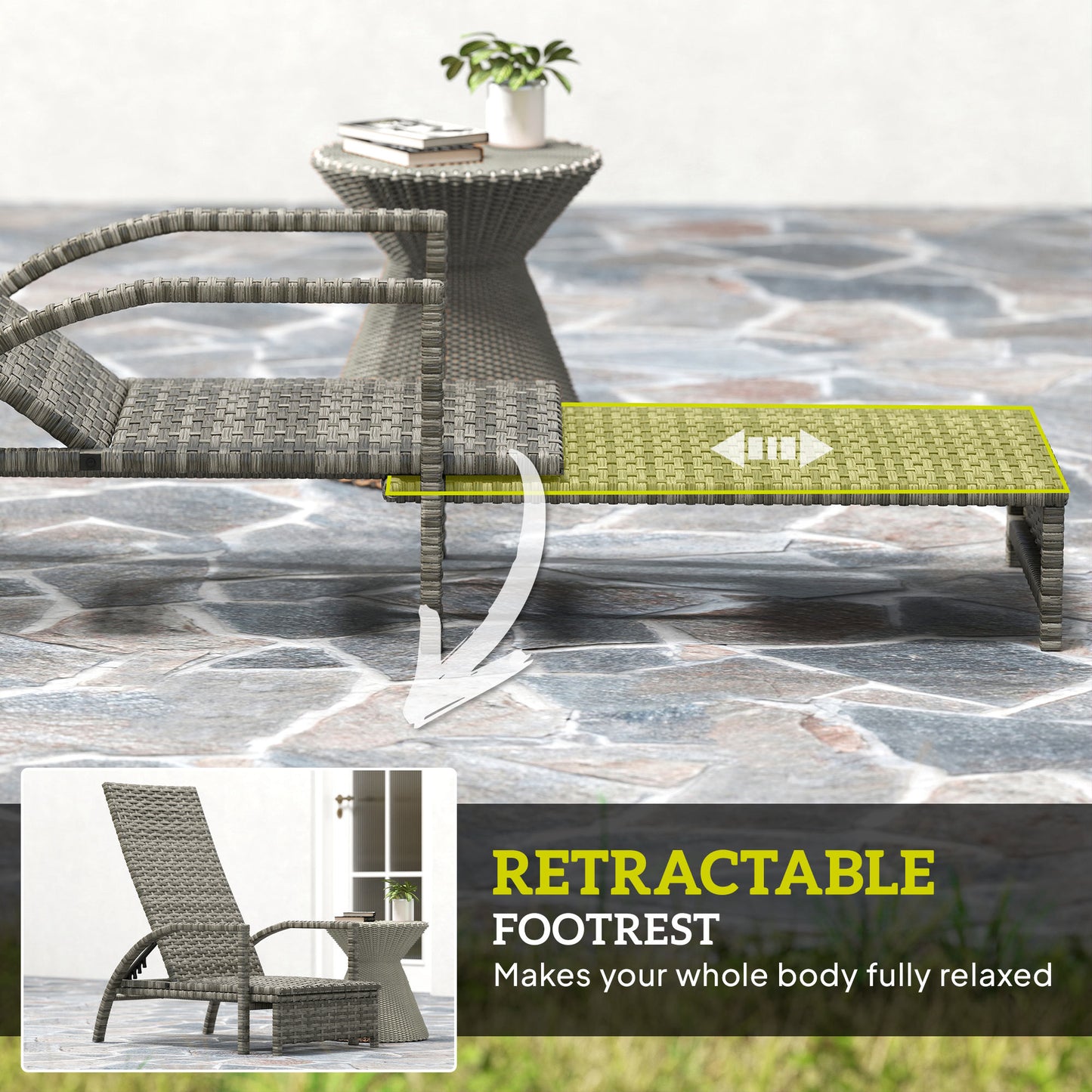 Reclining Rattan Lounger, with Extending Footrest