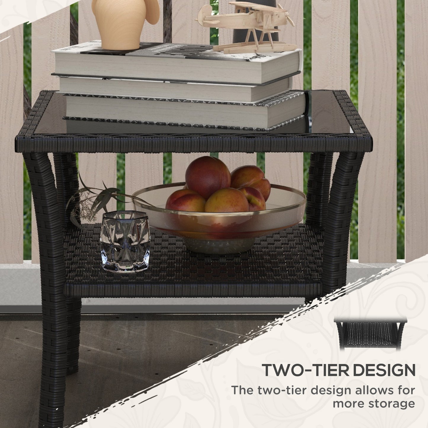 Two-tier PE Rattan Square Coffee Table