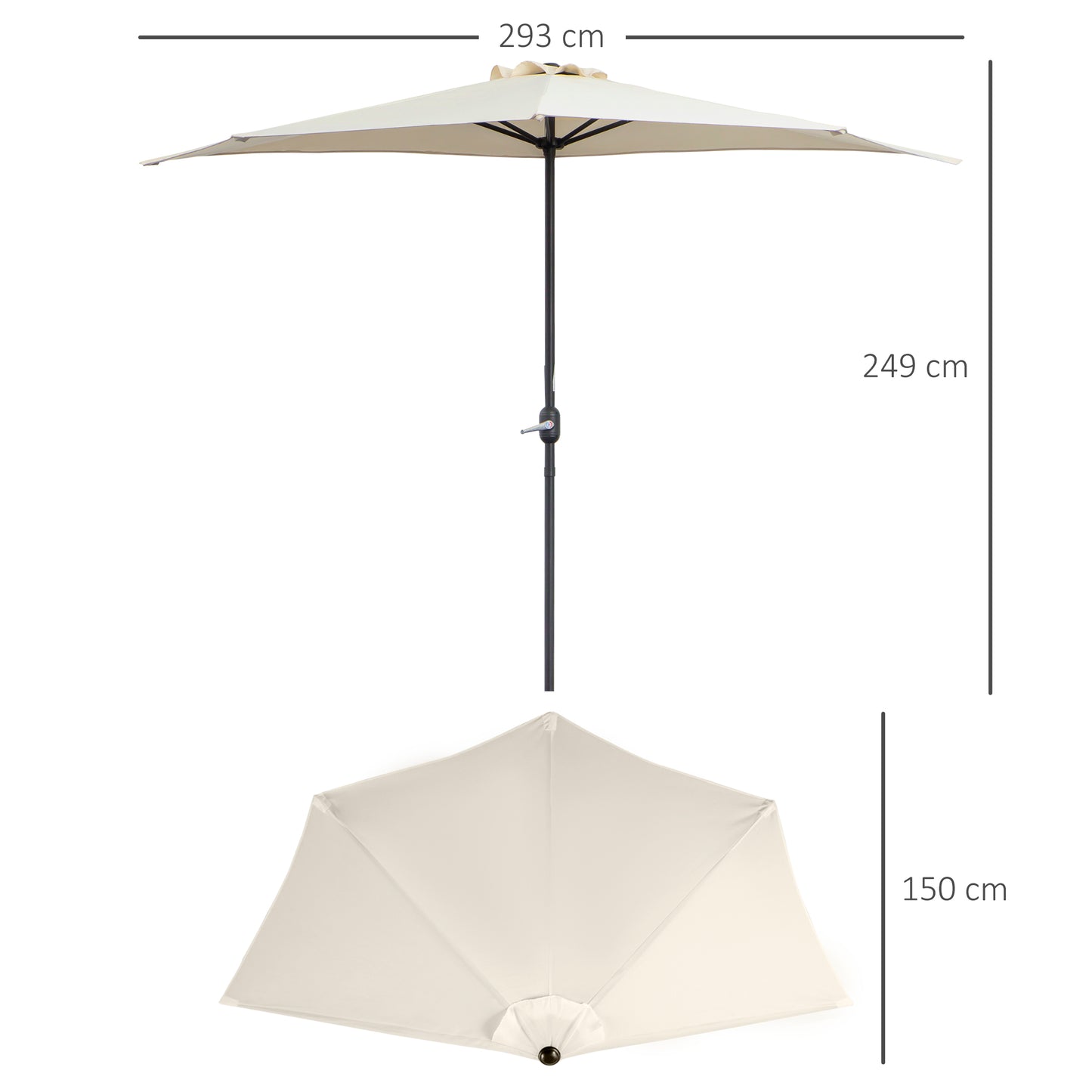 3(m) Half Parasol, Semi Round Umbrella with Metal Frame