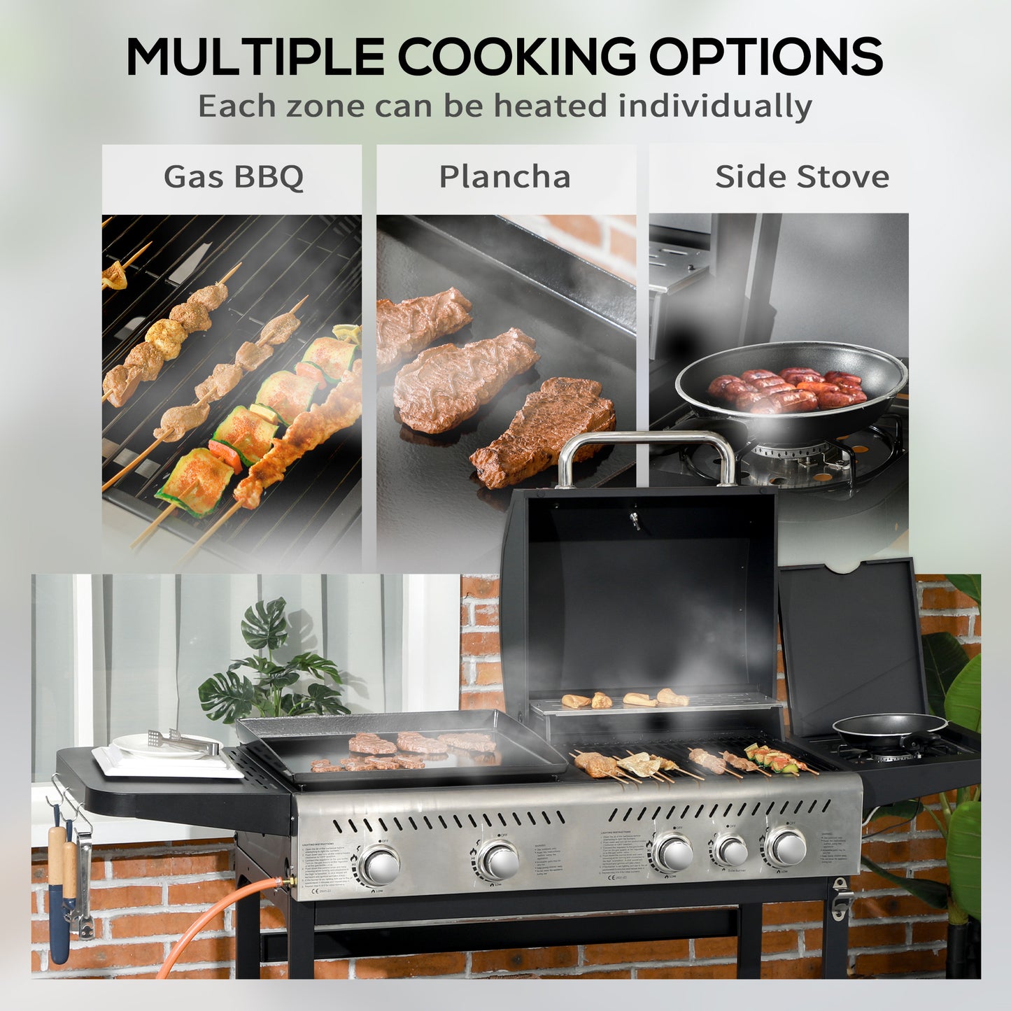 12kW Deluxe Duo Gas BBQ, with Grill, Plancha and Side Burner