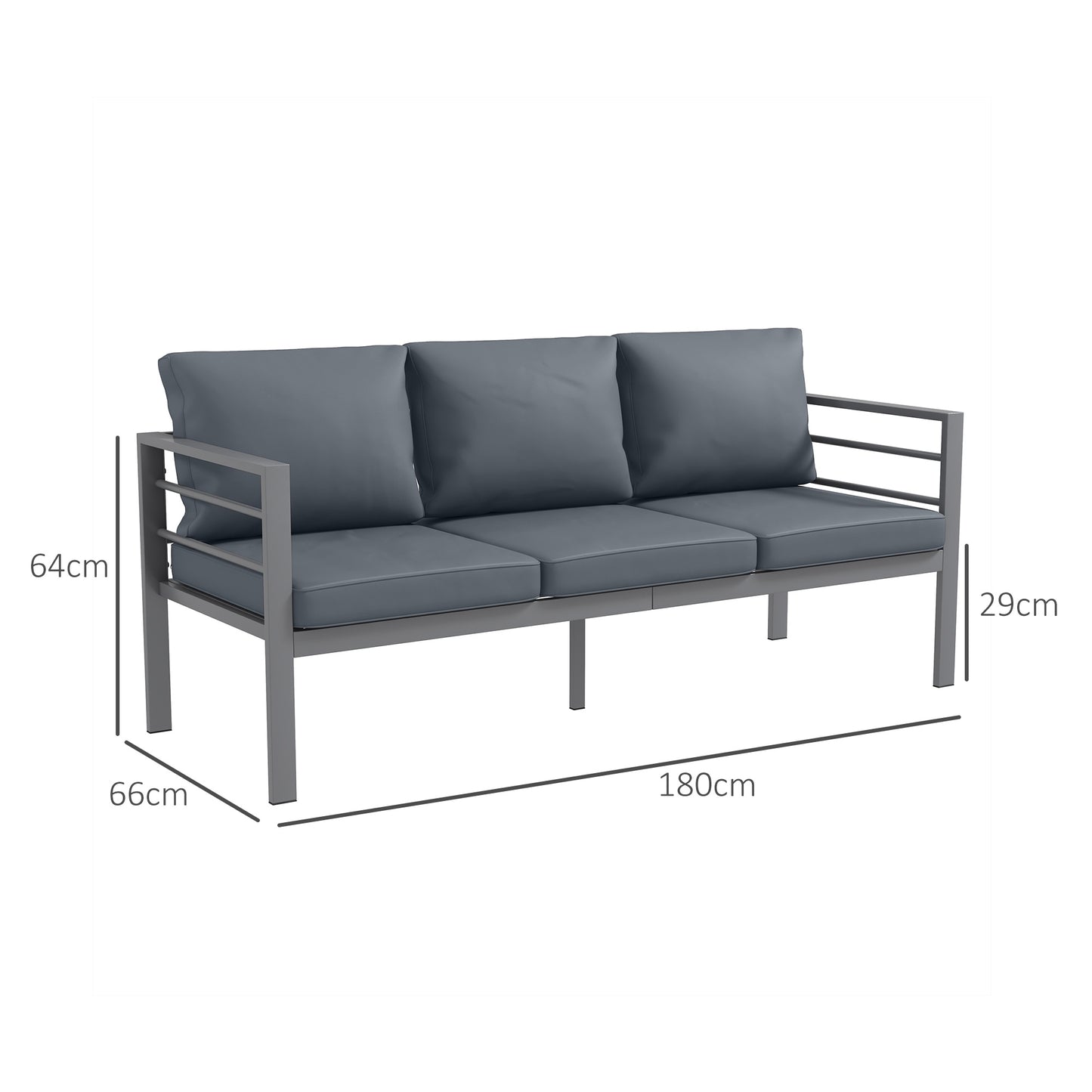Aluminium Three-Seater Garden Bench, with Cushions