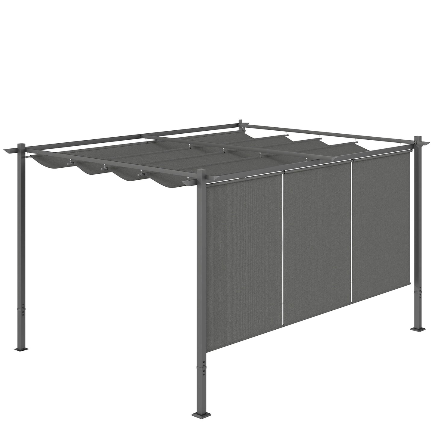 3 x 4m Metal Pergola with Retractable Roof and Roller Shade