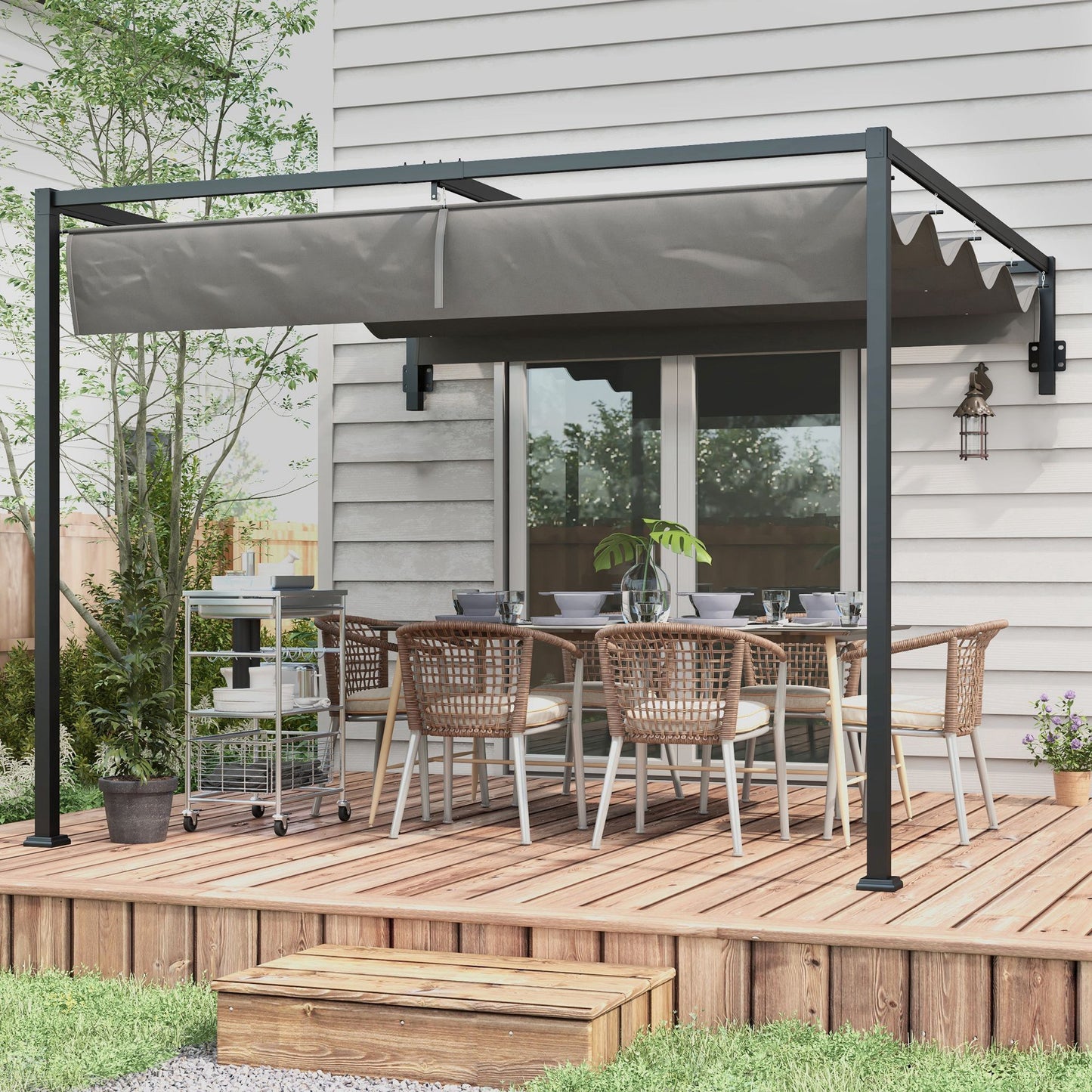 2 x 3(m) Lean To Steel Pergola, with Moving Fabric Canopy