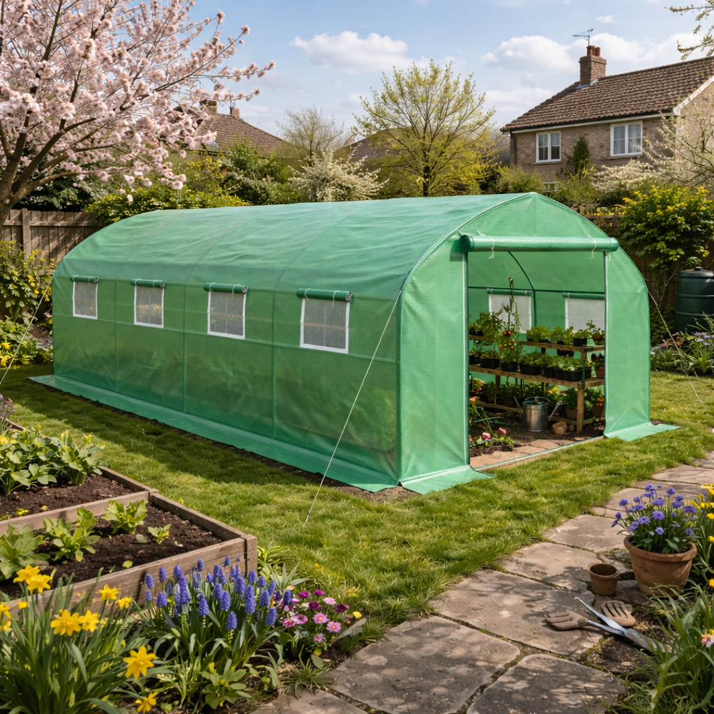 Polytunnel Greenhouse with Windows and Door (1)