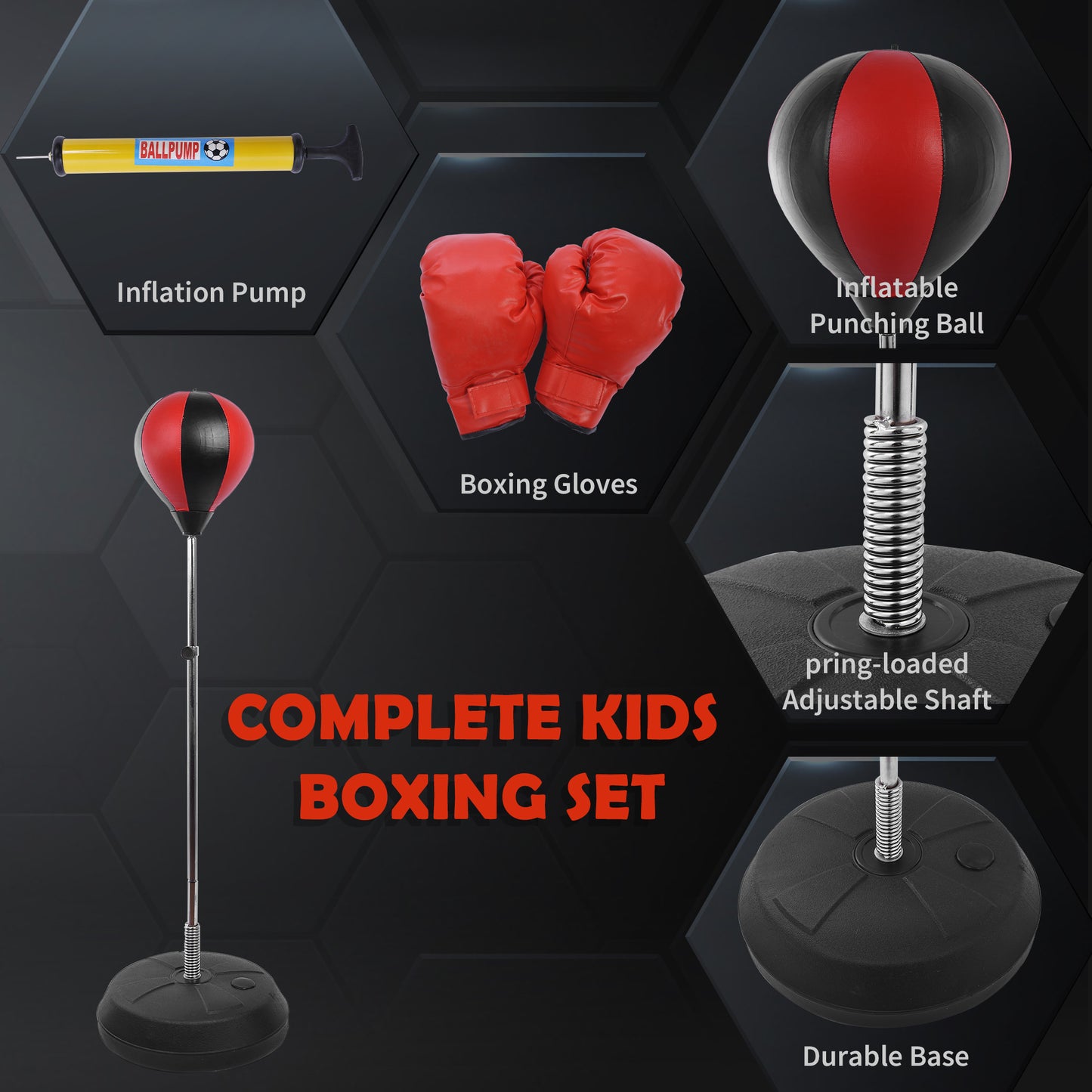 Punching Bag with Stand, 126-144 cm Height Adjustable Boxing Set