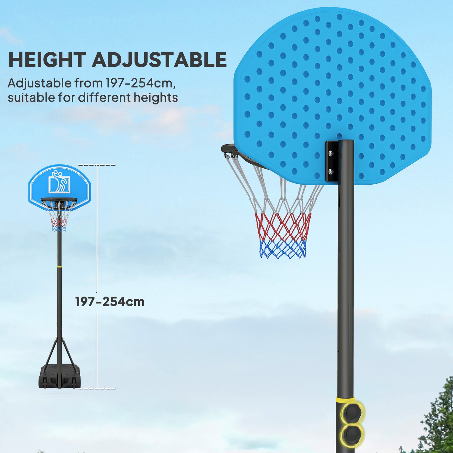 Adjustable Basketball Hoop and Stand, with Wheels and Weight Base