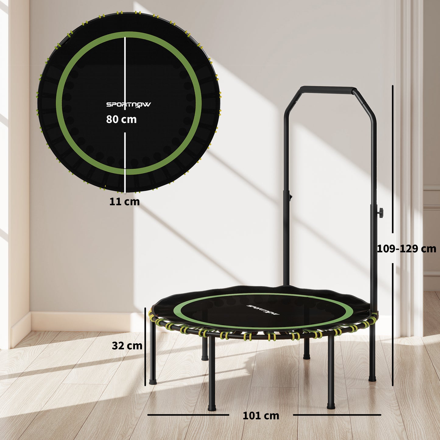 40" Foldable Fitness Trampoline Rebounder with Handle